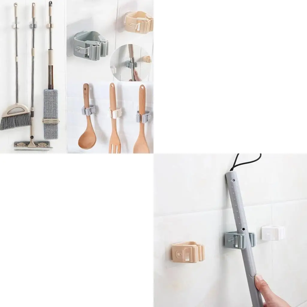 Wall Mounted Mop Clip Brushbroom Holder Rack Seamless Hook Bathroom