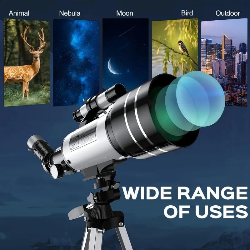 Telescope 70mm Aperture 300mm Portable Refractor Telescopes for Astronomy Beginners, Travel Telescopes Fully Multi-Coated Optics