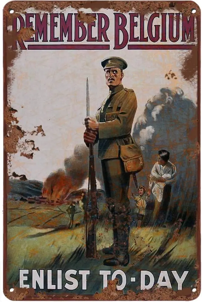 1p ، WW1 الدعاية خمر الحرب العالمية الأولى البريطانية تذكر بلجيكا الانضمام على قائمة الحرب العالمية للجيش 1 التوظيف خمر معدن القصدير تسجيل معدن ديسمبر