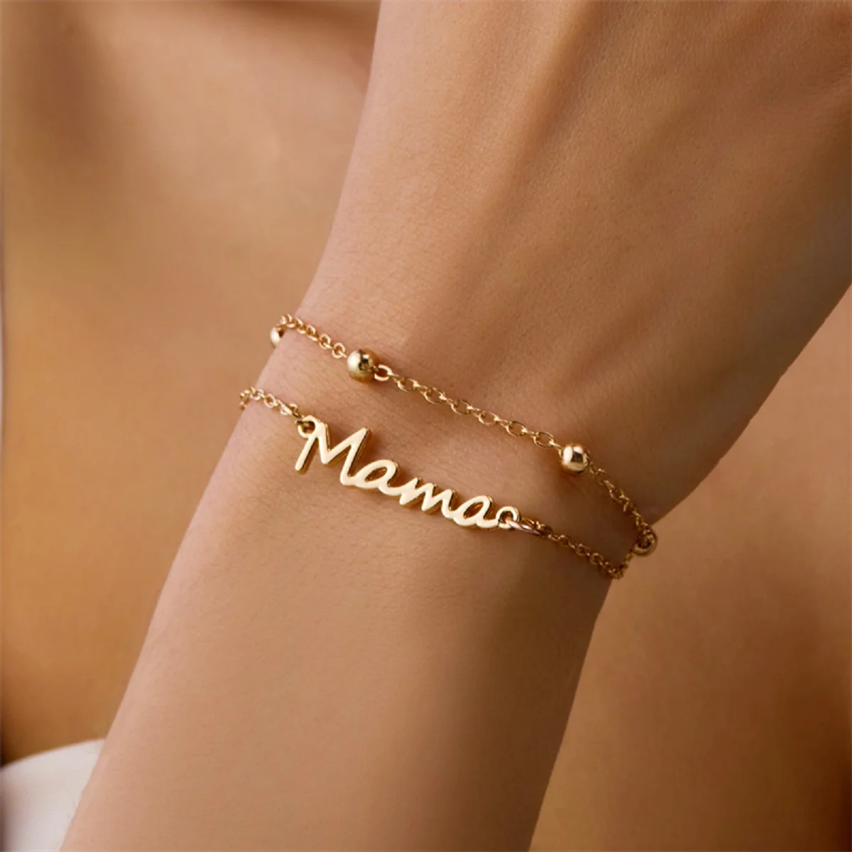 Double-deck Letter Mama Pendant Bracelets Fashion Charms Copper Chains For Women Jewelry Party Lover Mum Mother's Gifts