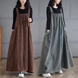 Spring Summer Autumn And Winter Denim Overall Dress Women Retro Loose Sleeveless Large Size Long Style Suspender Dress k2590 