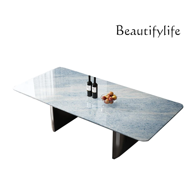 

Blue crystal luxury stone dining table light luxury high-end home designer villa rectangular marble