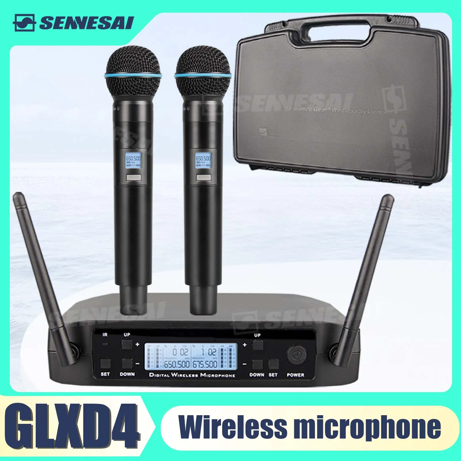 High Quality！GLXD4 B58 Professional Dual Wireless Microphone 600-699MHz System Stage Performances UHF Dynamic 2 Channel Handheld