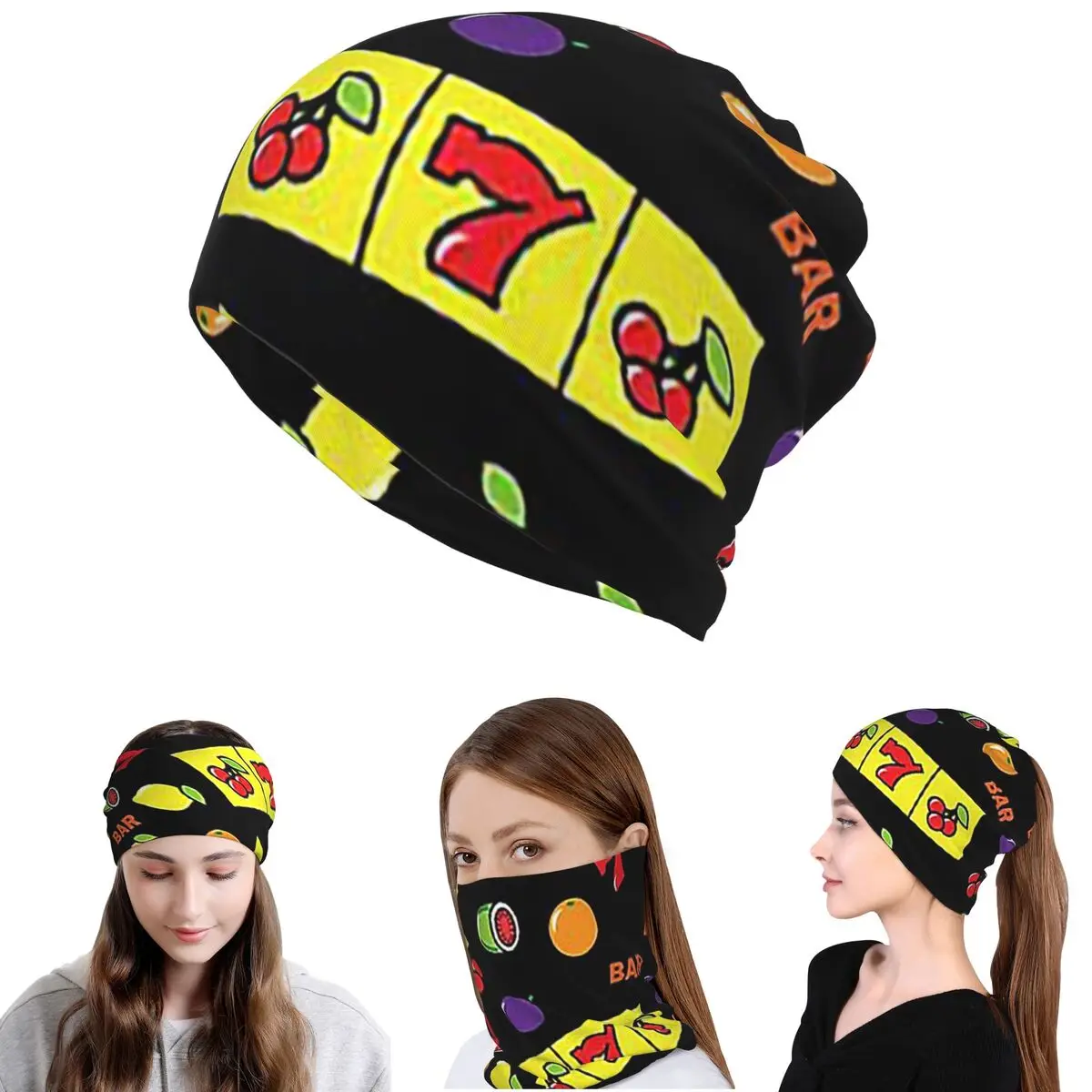 Casino Lucky Slots Cherry Melon Lemon Fruit Bandana, Mascarilla para el cuello, Bufanda cálida para ciclismo, Gorro tipo beanie, Para adulto, Para todas las estaciones