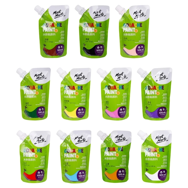 11 màu Gouache Paint 100ml Túi đựng trong túi Màu nước Sắc tố phong phú, không độc hại
