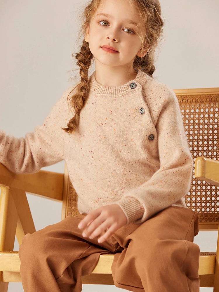 الأطفال مائل الكتف زر سترة الكشمير المعنقة الفتيان الفتيات اللون النقاط البلوز الخريف الشتاء الاطفال 100% الكشمير تريكو