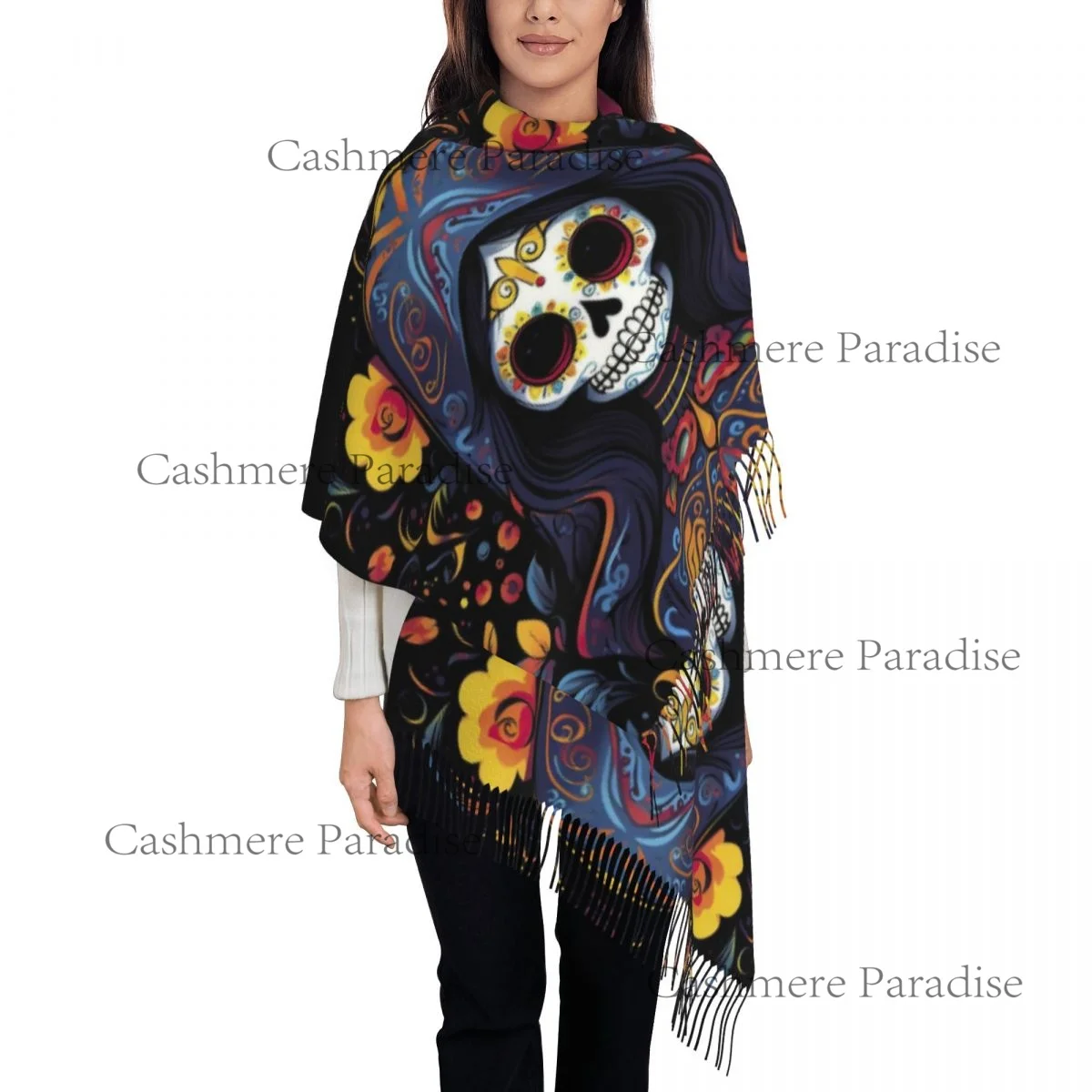 メキシコ-スカル-ウーマン-ヴィンテージ-スタイル-レディース-暖かい冬用インフィニティ-スカーフ-スカーフ-秋と冬