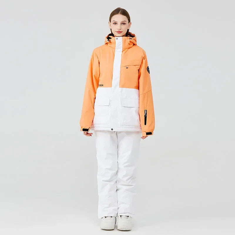 

2025 Новый комплект лыжного костюма, мужские ветрозащитные теплые дышащие лыжные костюмы с капюшоном, женские зимние уличные сноубордические спортивные свободные лыжные костюмы