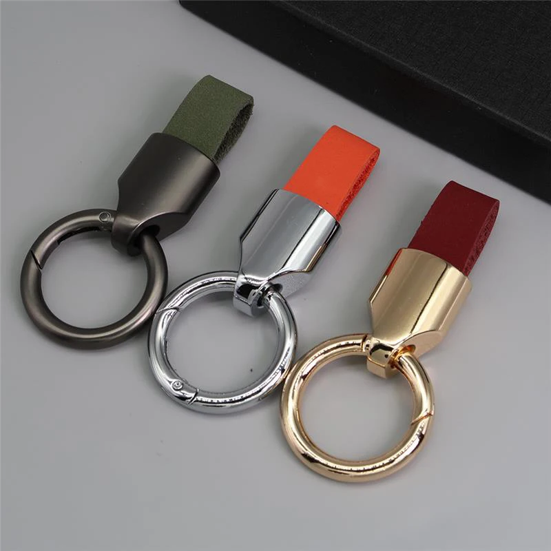 Matte Leather Keychain Pendant Metal Car Keychain Ring Solid Leather Keychain Ring