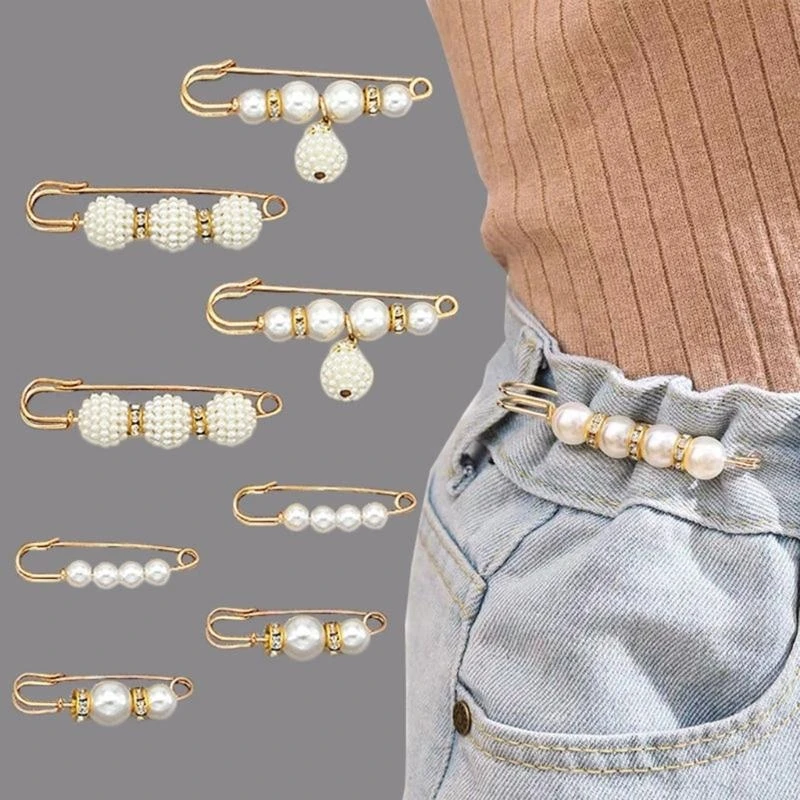  10 Pcs Fashion Sweater Shawl Clip Faux pearls Brooches Waist Pants Extender