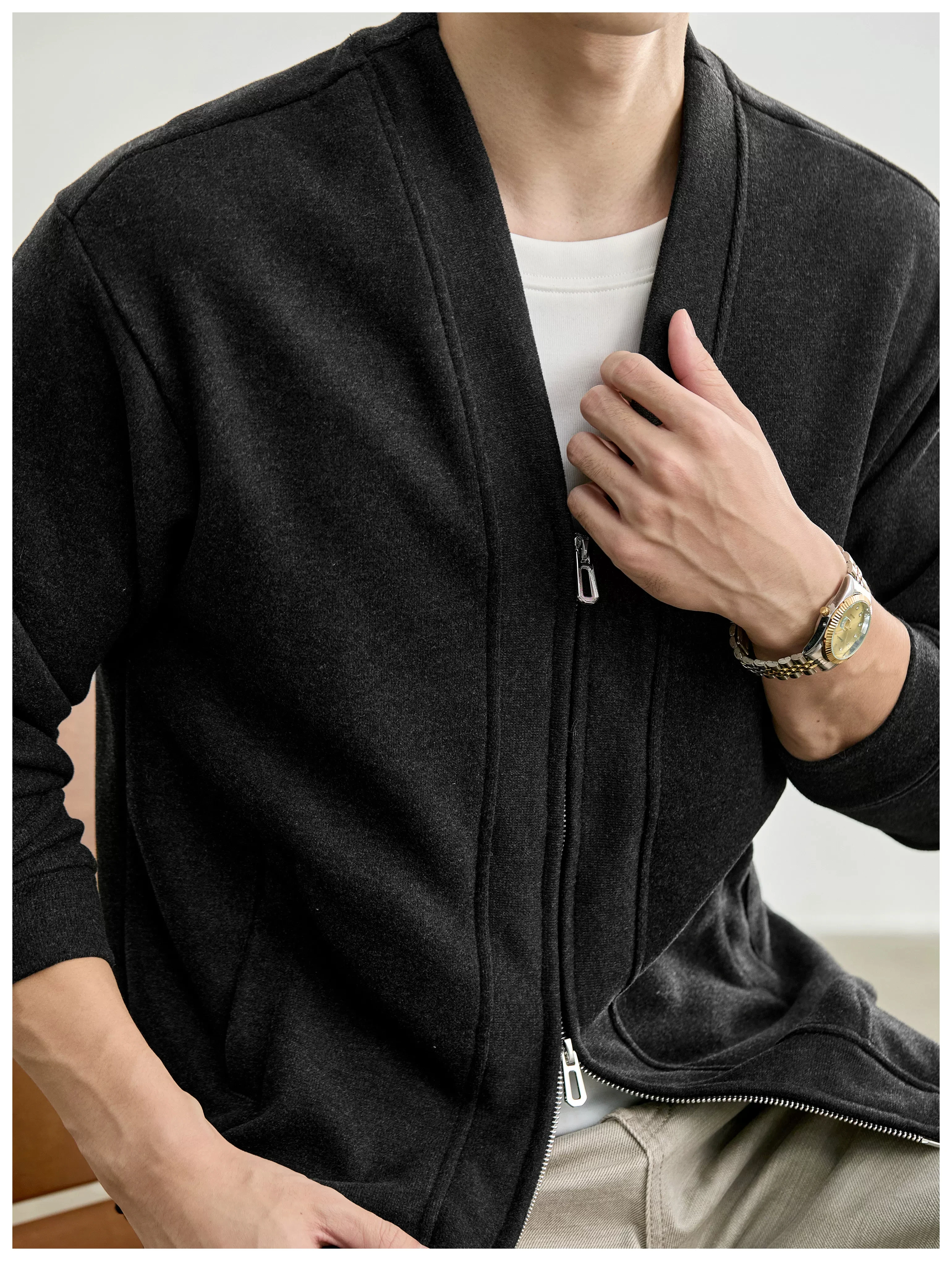 Men's Layered-Look Double-Zip Knit Cardigan — product detail 13