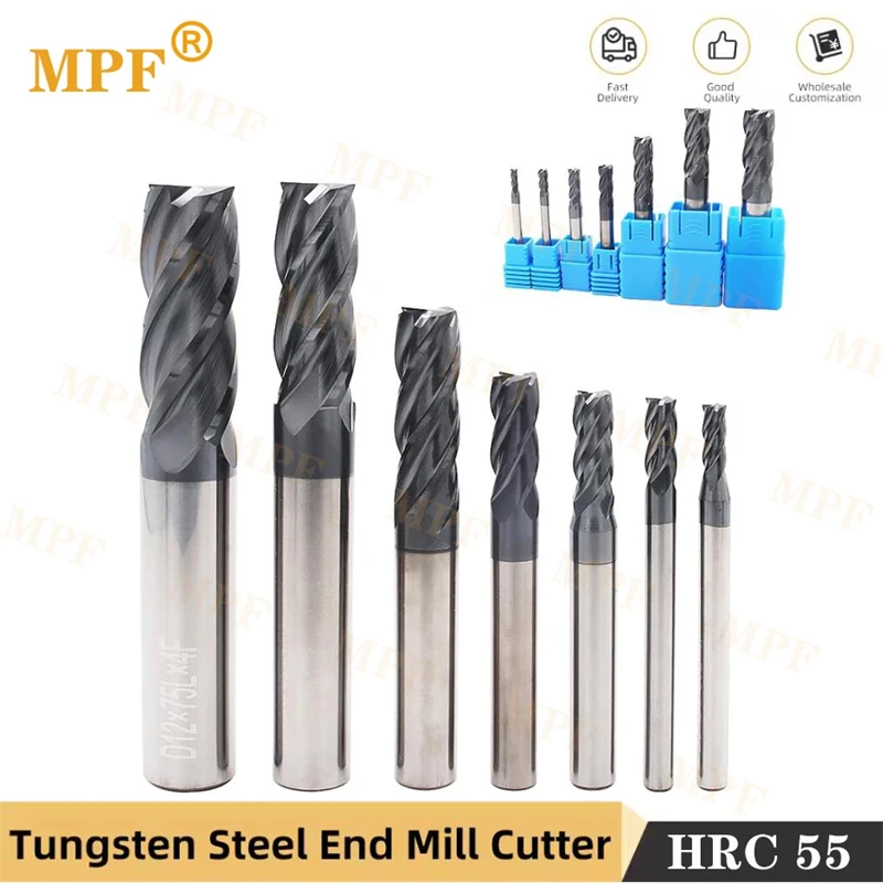 HRC55 4-Flute Milling Cutter Carbide Roughing Coating Flat End Mill Tungsten Steel For CNC Mechanical Machining Endmills Tools