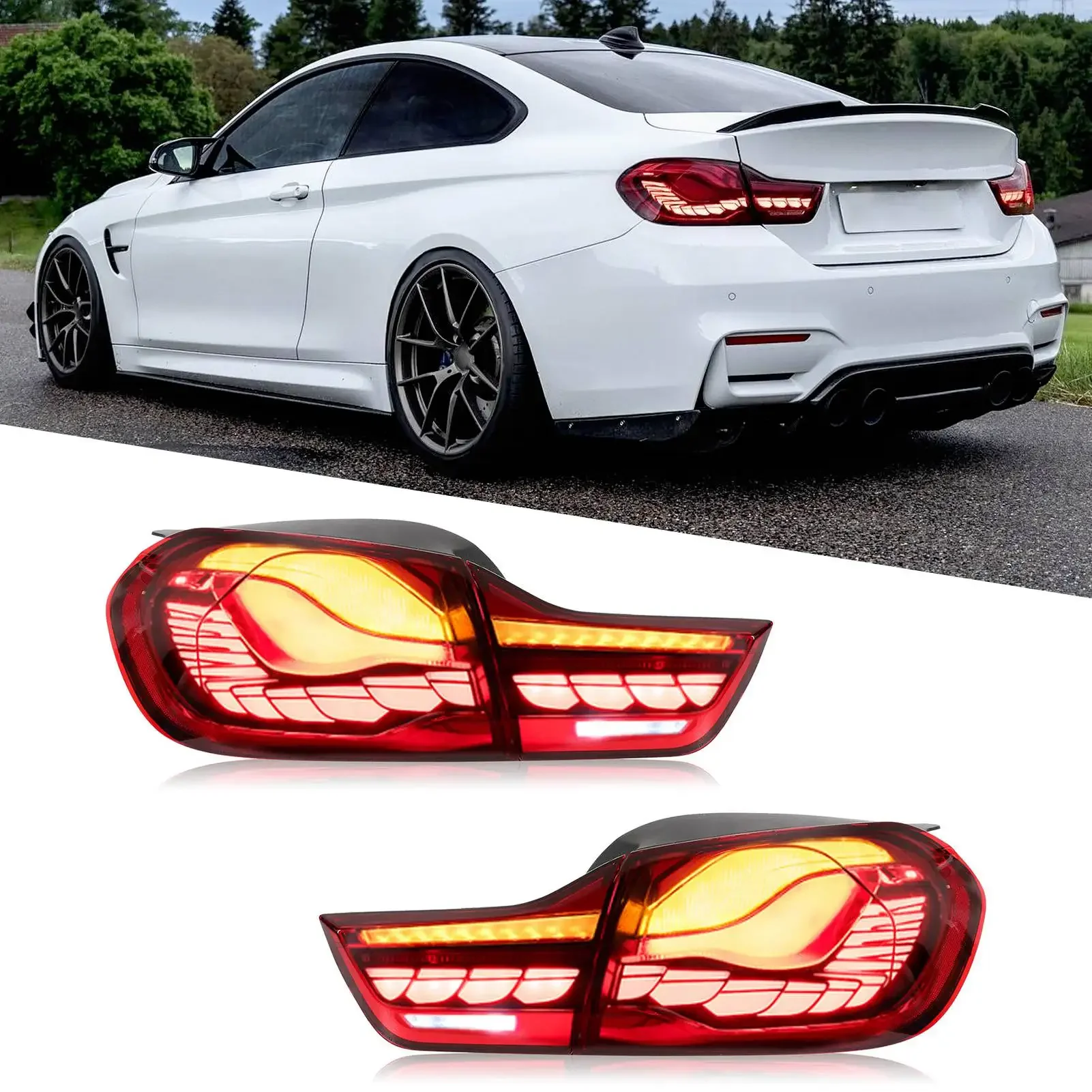 For BMW 4 Series F32 F33 F36 F82 F83 M4 2014‑2020 1 Pair For GTS OLED Style LED Dynamic Tail Light With Turn Signal Replacement