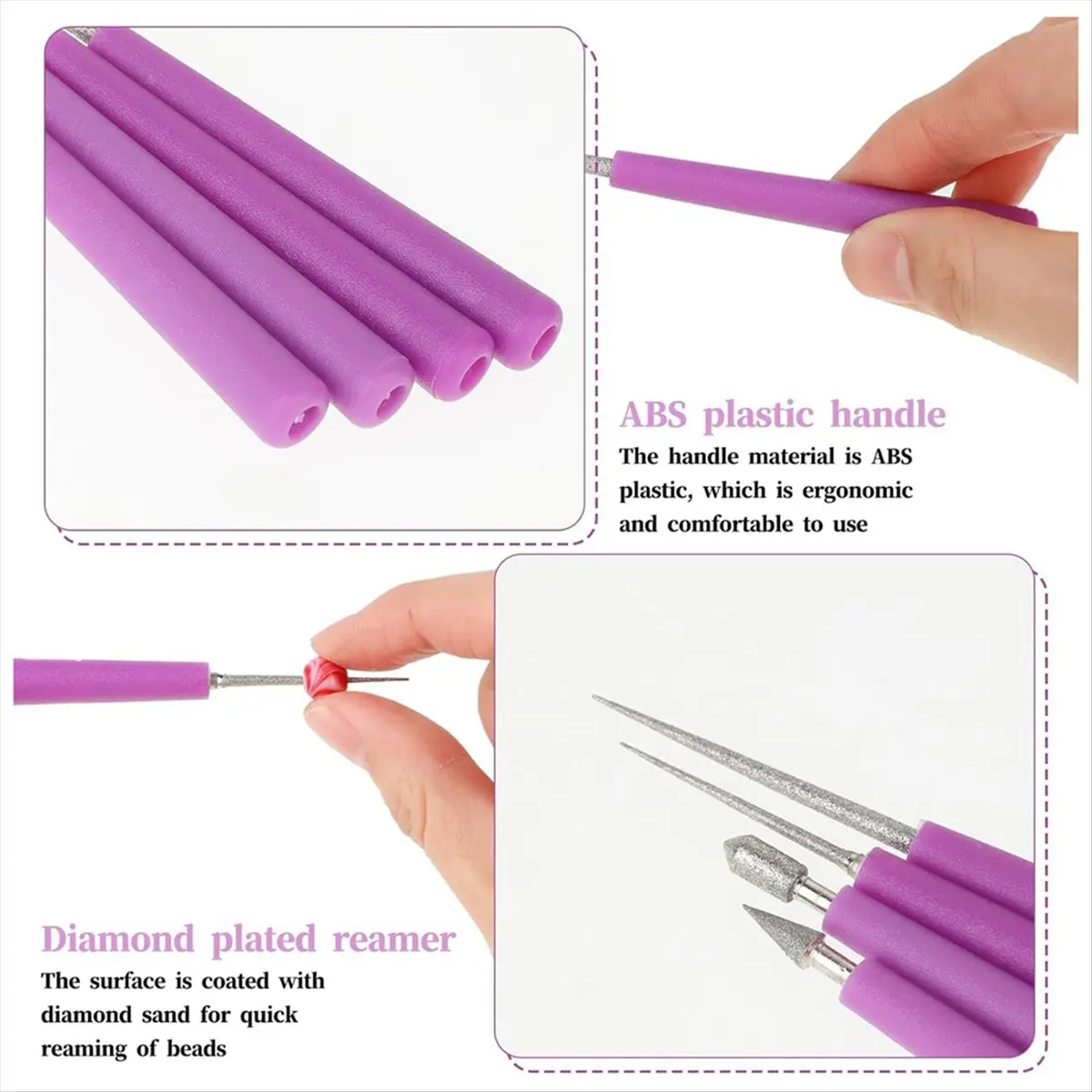 【~ New A25M】4Pcs Tipped Bead Reamer for Jewelry Making Beading Hole Enlarger Tool for Glass Plastic Metal Wood Beads