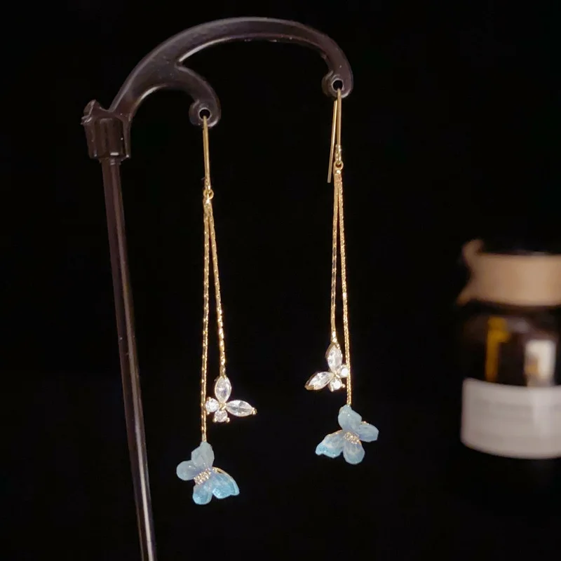 

Korean Fashion Crystal Butterfly Design Long Pendant Earrings for Women New Stainless Steel Earrings Party Jewelry Accessories