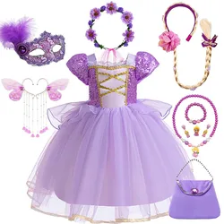 Tangled Rapunzel Birthday Party Dress Girl Disney Princess Rapunzel Costume Anime Movie Role Playing Outfits Elegant Gowns