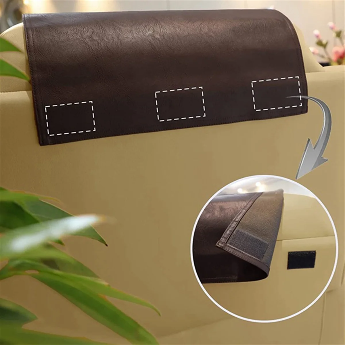 A44TNon-Slip Faux Leather Headrest Protector لكرسي كرسي، غطاء مسند الرأس لأغطية الأثاث باللون الأسود