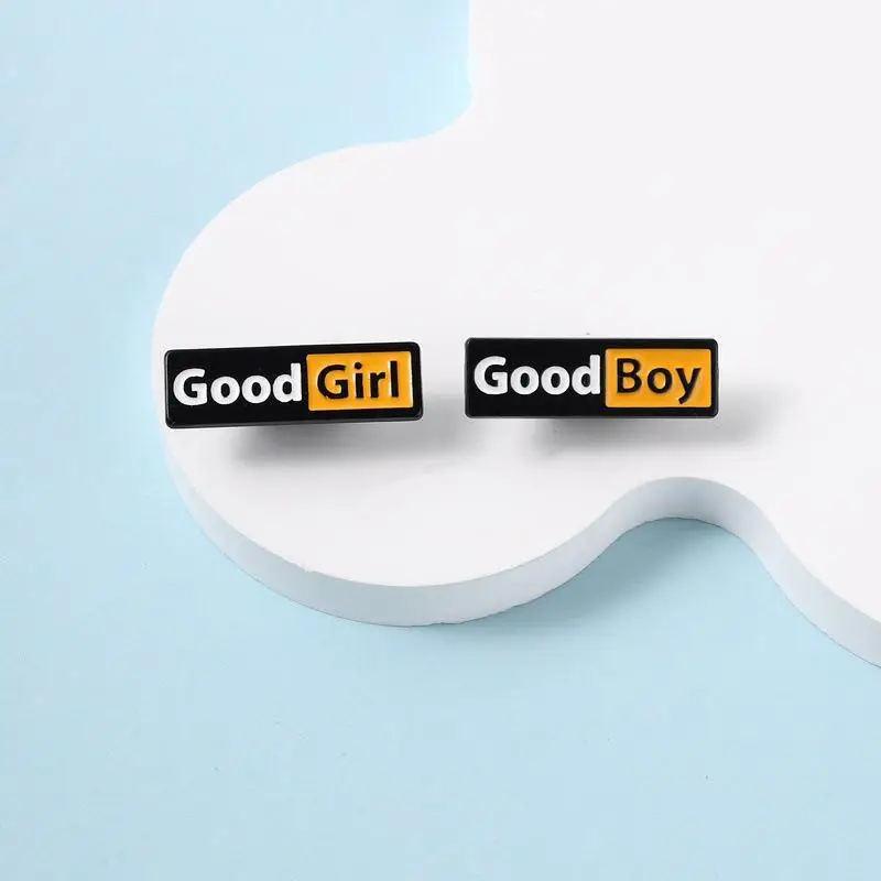 Unisex Good Boy & Girl Identity Enamel Pin Cute Fun Fashion Lapel Badge for Backpack Jacket Birthday Gift for Kids Teens