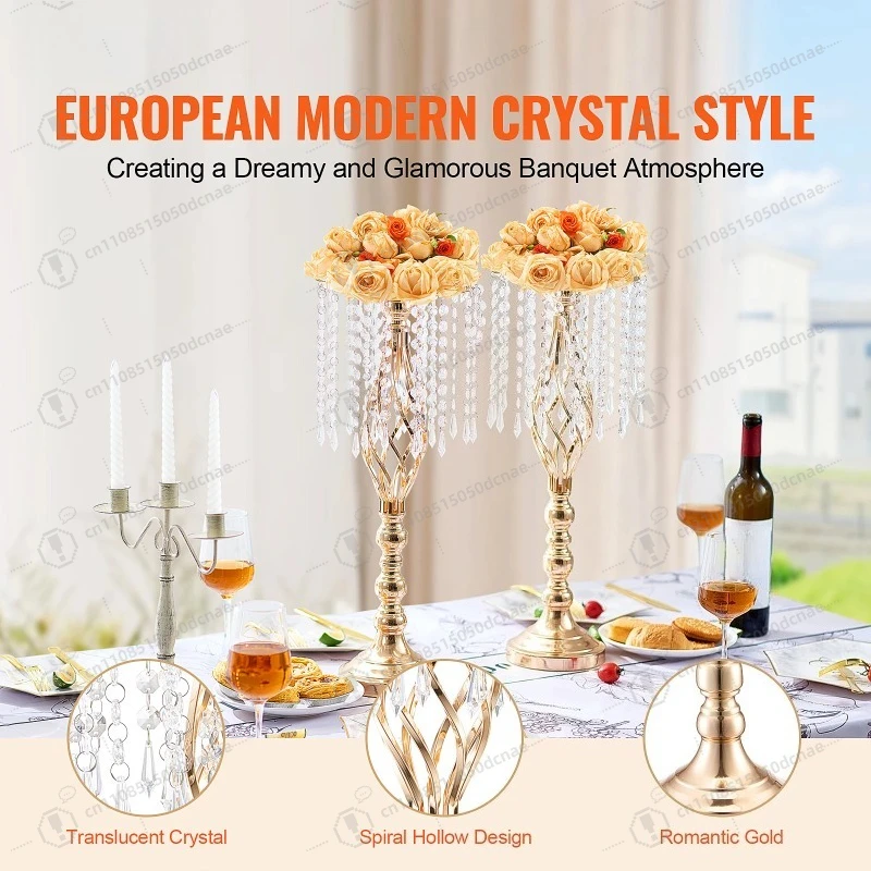 Tall Crystal Wedding Flower Stand Metal Centerpiece Vase Gold Floral Display Rack for Wedding