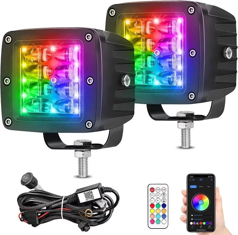 Auto Parts Work RGBW Color Changing Emitting Diode Strobe with Harness Kit 2pcs 3 Cube Emitting Diode Po