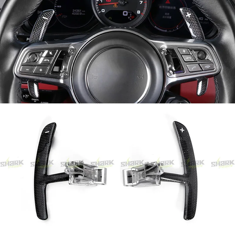 2Pcs Real Carbon Fiber Car Steering Wheel Paddle Shift Shifter Extension For Porsche Paramela 911 718 Panamera Macan Cayenne