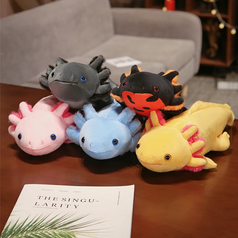 23-80cm Kawaii kolorowy Newt pluszowa zabawka nadziewane śliczne Axolotl salamandra rozmyta pluszowa ryba uspokajająca długa poduszka poduszka dla dzieci prezent