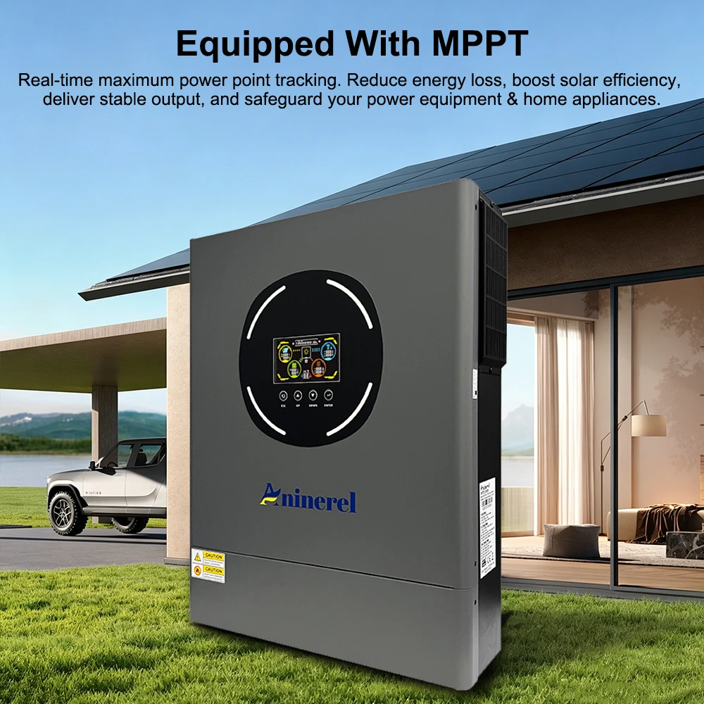 Aninerel 11KW 48V Dual MPPT Solar Inveter 160A 500VDC Pure Sine Wave Dual Outputs Hybrid Home Inverter With WIFI LCD Display