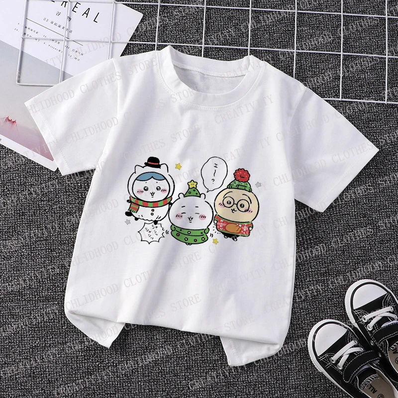 Chiikawa Children T-shirt Kawaii Usagi Hachiware T Shirt Cartoon Anime Tee Shirts Kid Boys Girls Casual Clothes Short Sleeve Top