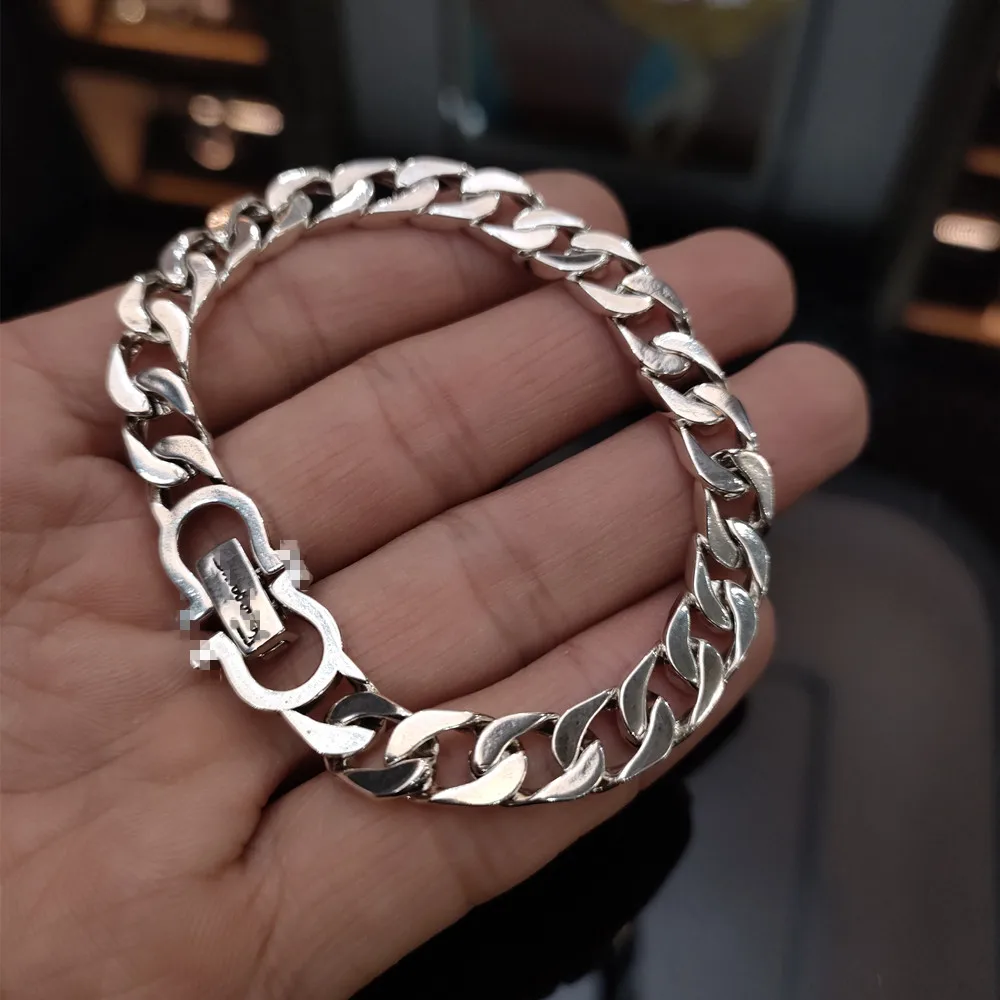 S925 Sterling Silver Europe And America Personality Eternal Vine Flower Punk Tank Bracelet Men's Thai Silver Retro Smooth Chain