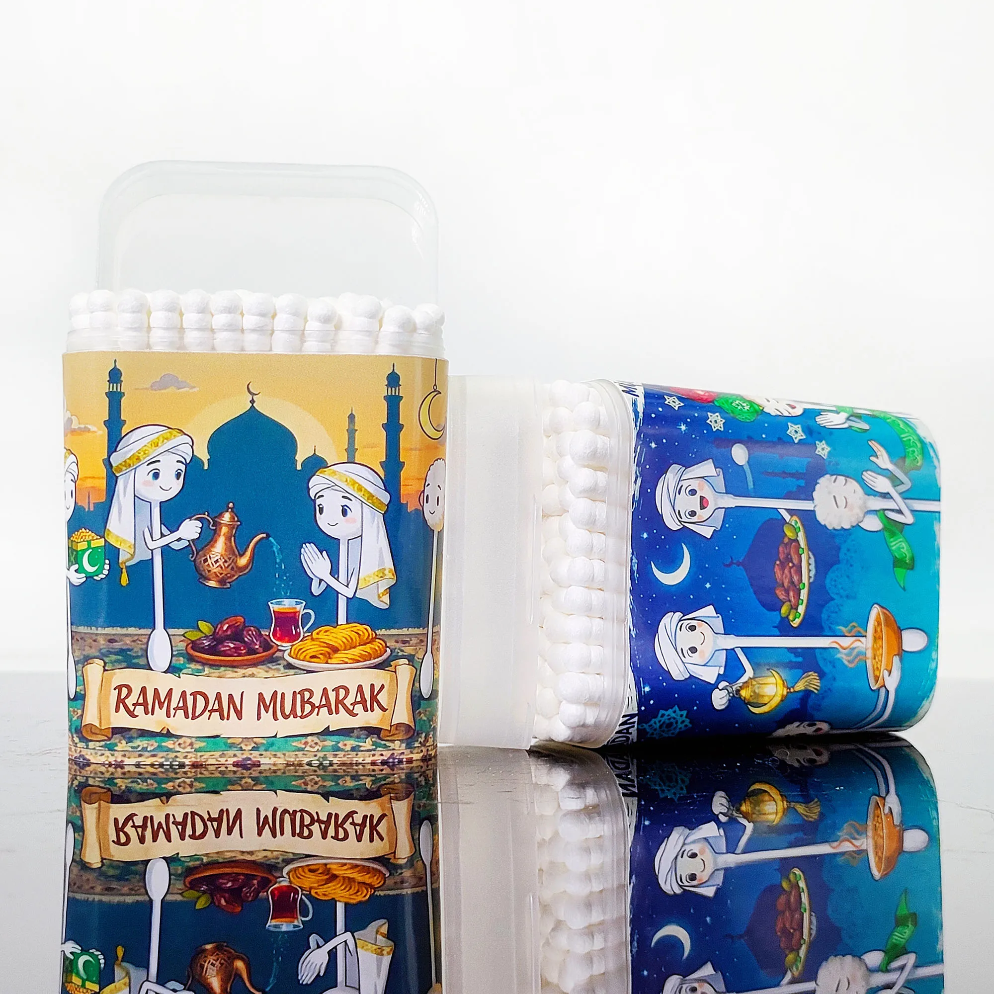 200개의 추석 테마 면봉, 양면 나사형 스푼, 면봉 및 휴일 테마 면봉.