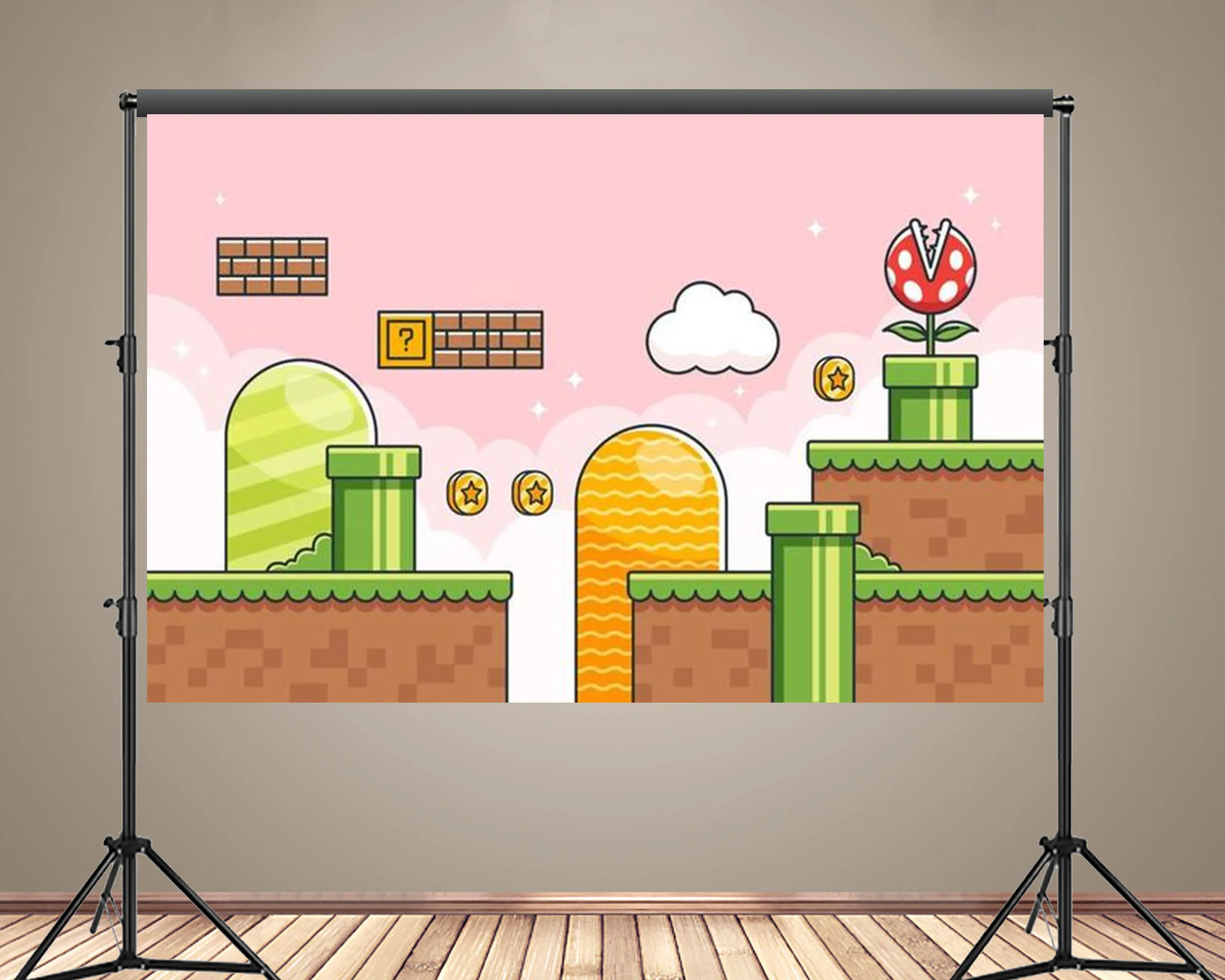 Super Mario Game Theme Backdrop Kids Birthday Party Decoration Green Cactus Wallpaper Photography Background Custom Banner Props