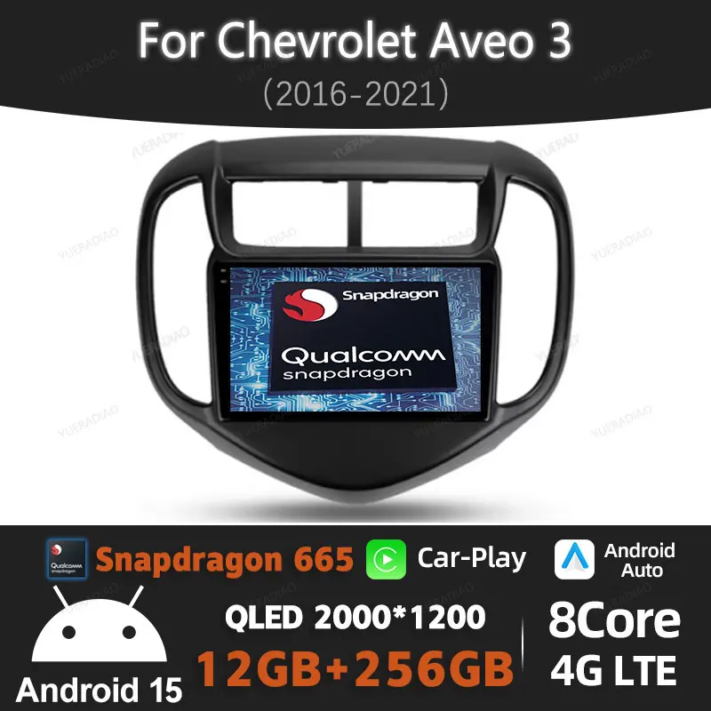 راديو سيارة أندرويد 15 لسيارة شيفروليه أفيو 3 2016 - 2023 BT GPS NAVI Qualcomm مشغل فيديو ستيريو متعدد الوسائط 2DIN QLED وحدة الرأس