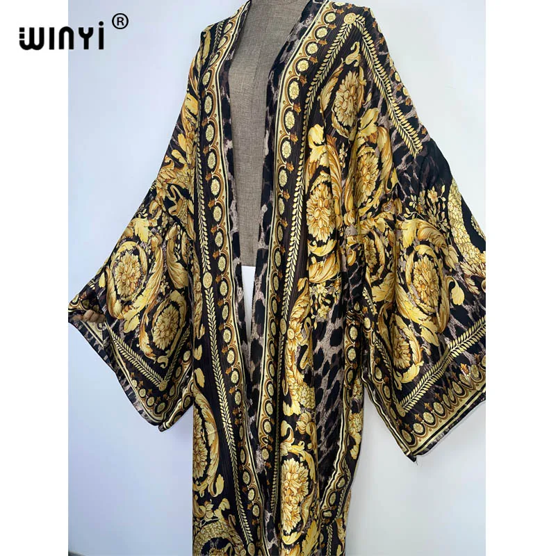 WINYI 2022 africa Boho Printed Long Kimono Dress Bikini Wrap Cover-ups Women Summer Clothes Beach Wear Swim Suit Cover Up kaftan