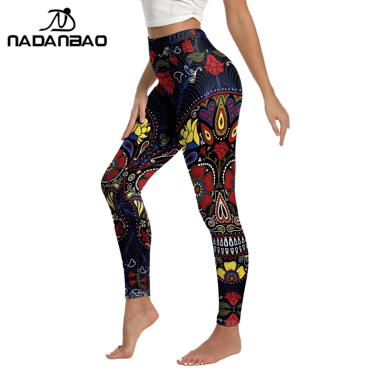 Nadanbao-Leggings elásticas estilo gótico feminino, estampa do totem da caveira, impresso em 3D, cintura alta, calça esportiva casual