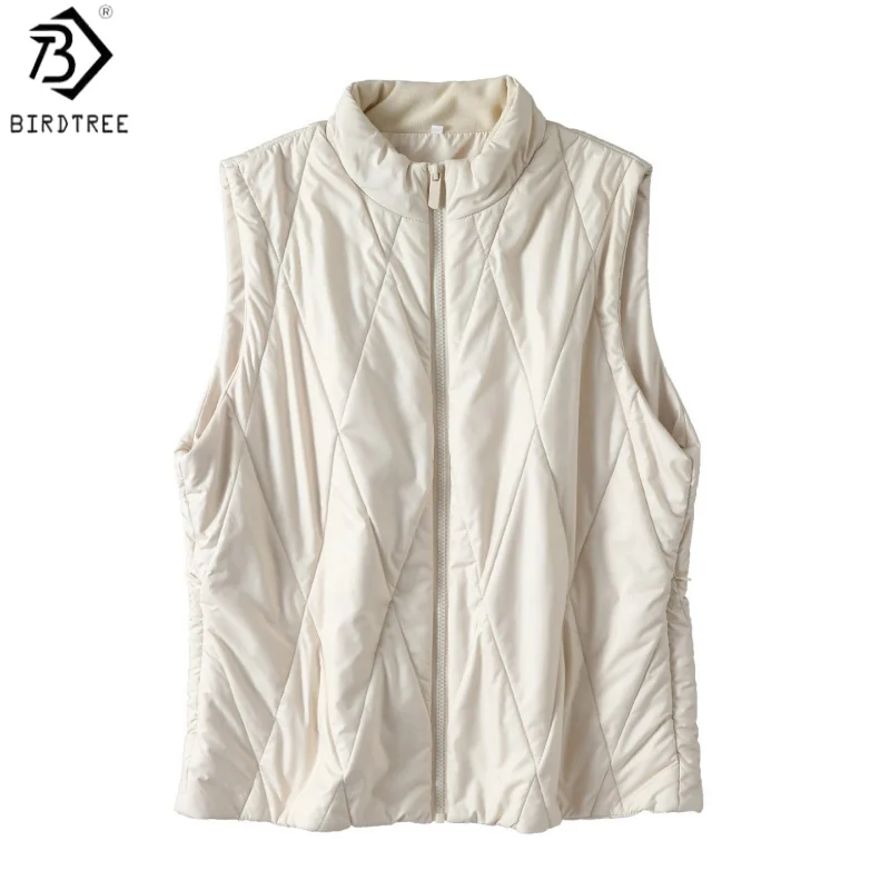 Birdtree Filling 100% Silk Solid Waistcoat, Women's O-neck Vest Jacket, Warmth Sleeveless Tank Tops, 2026 Winter New T69721JF