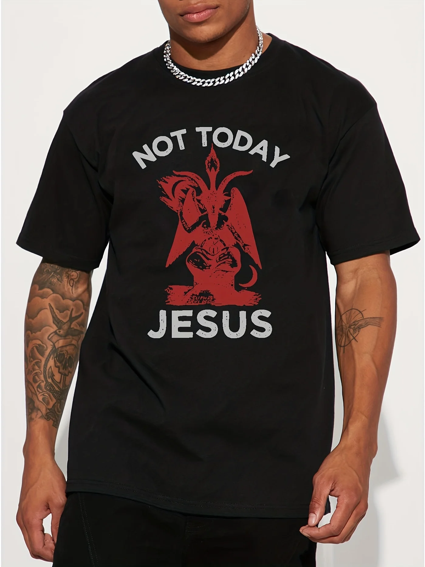 T-shirt graphique "Jesus Is Calling" pour hommes – T-shirt d'été noir inspiré de la foi avec imprimé rouge audacieux, col rond décontracté