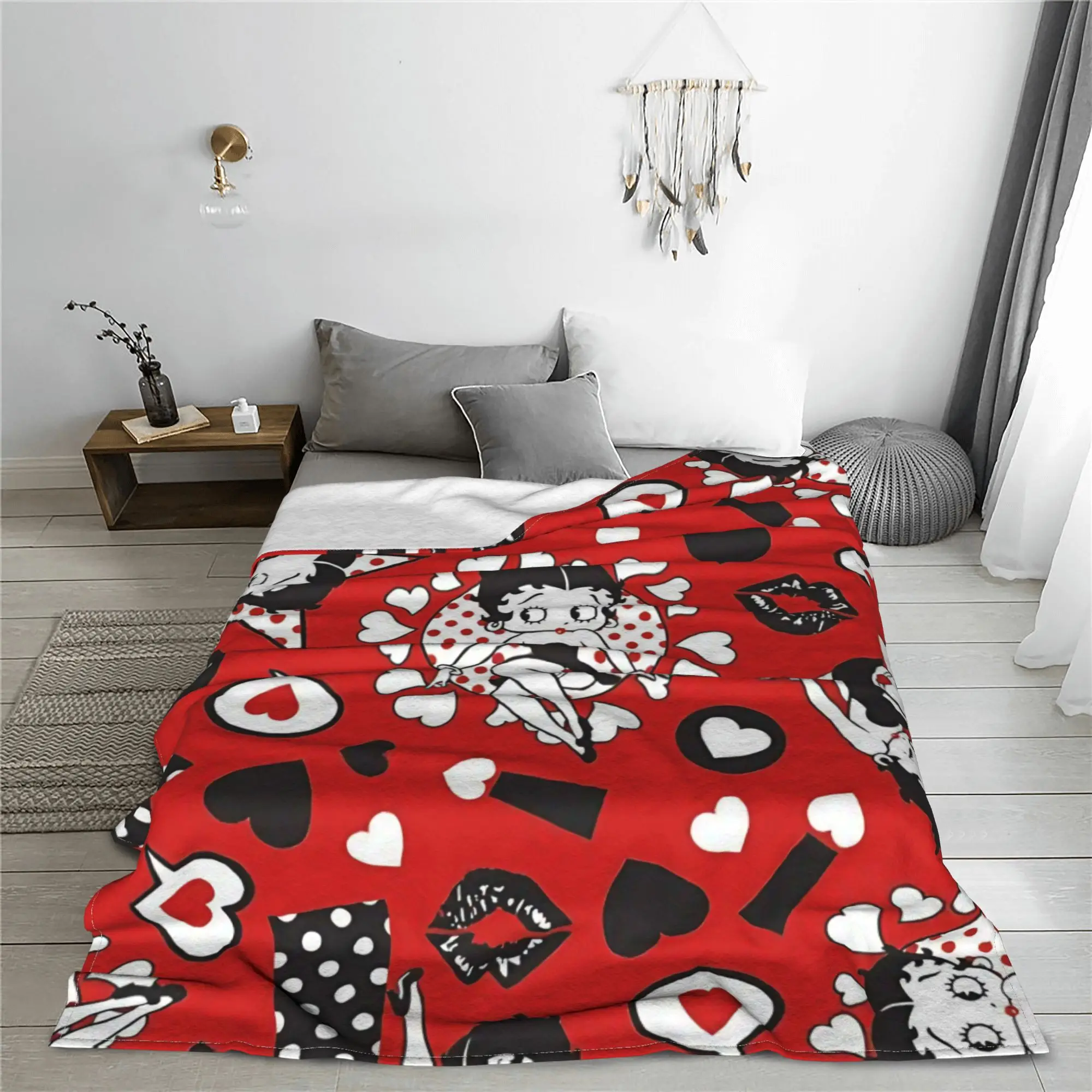 B-Betty Pattern Blankets Velvet Textile Decor Cartoon Girl Breathable Ultra-Soft Throw Blanket for Bed Travel Quilt