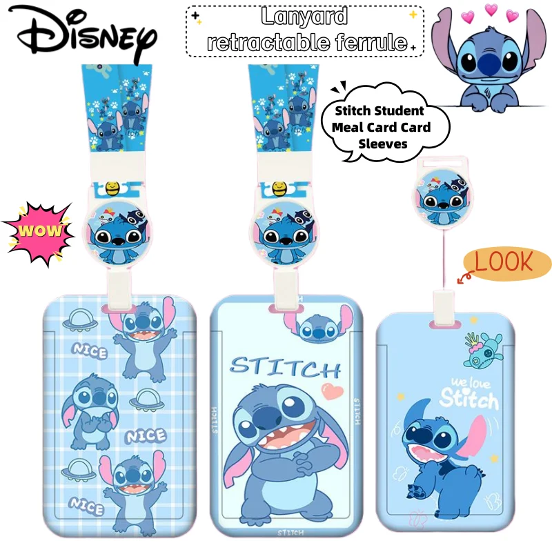 

New Disney Lilo & Stitch Stitch Creative Cartoon Cute Card Case Anime Peripheral Lanyard Retractable Easy Pull Buckle Protector