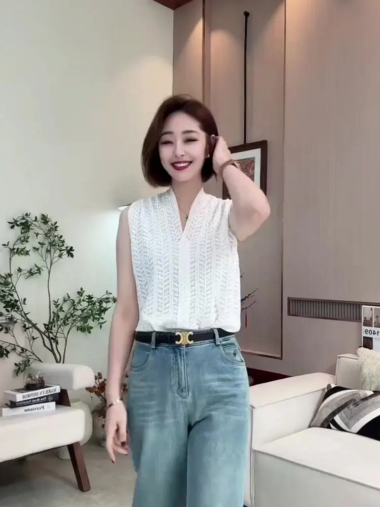 ربيع 2025 V-Ne قاعدة Svel مطرزة irt تصميم فريد من نوعه ملابس داخلية فضفاضة قابلة للتنفس ملابس علوية كورية صيفية #4