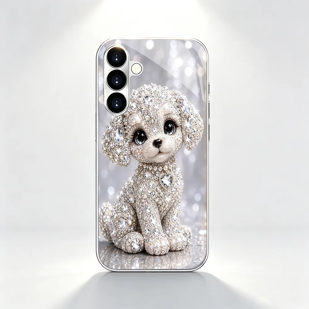 Cute gemstone dog s26 ultra case s25 Glass fashion phone case for Samsung Galaxy S26 25 24 23 22 21FE Ultra Plus Shockproof Case