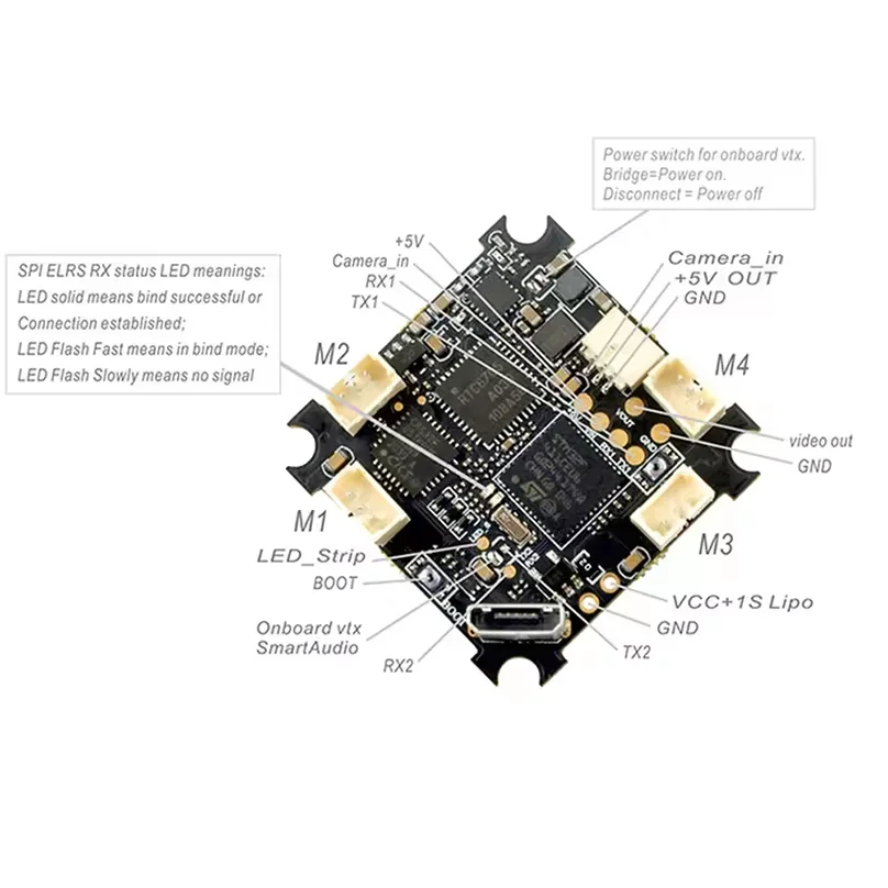 Happymodel ELRS F4 2G4 AIO 5w1 kontroler lotu z wbudowanym odbiornikiem SPI 2.4GHz ELRS dla części FPV Freestyle Racing