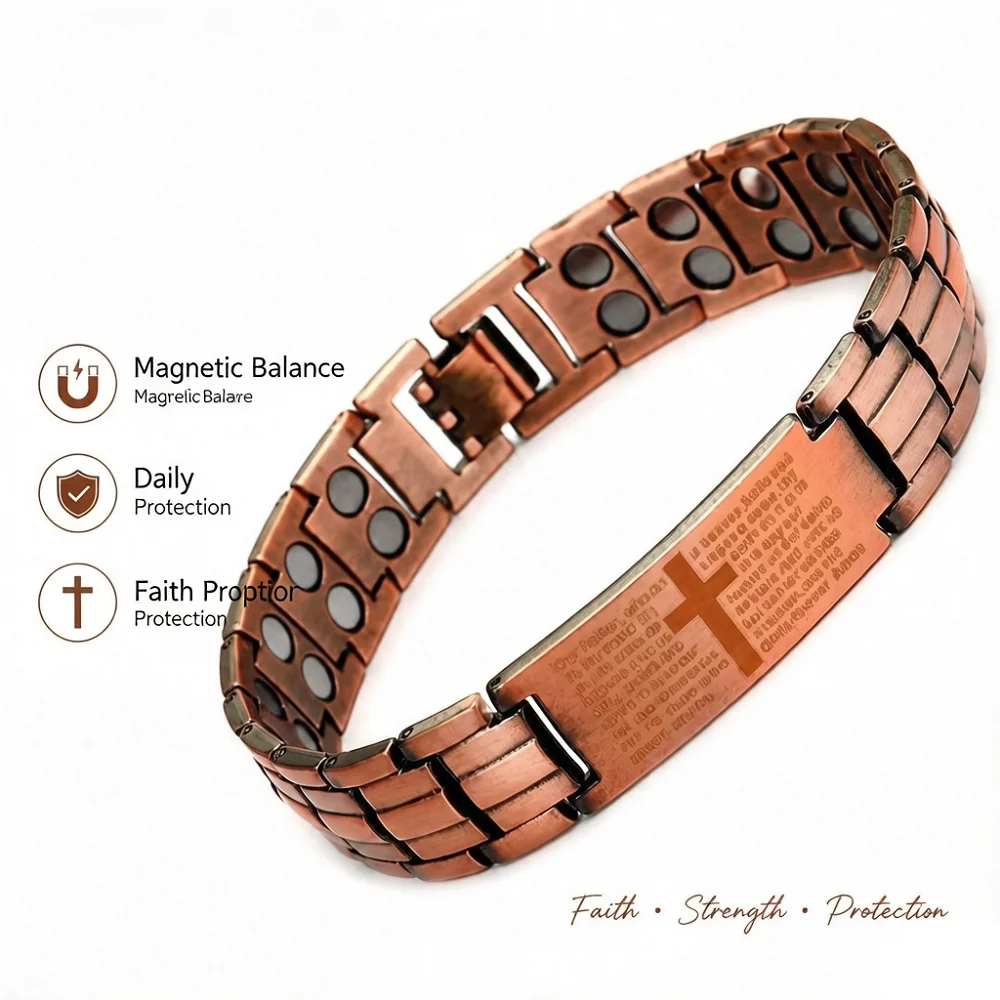 Herren Glaubens-Kreuz Magnetisches Balance-Armband Zinklegierung Edelstahl Bibelvers Gebets-Armreif Geschenk für Christen