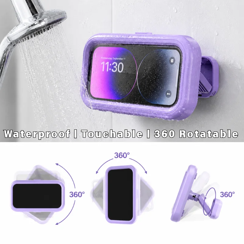 Touch Screen Waterproof Bathroom Phone Holder 360 Degree Rotatable Wall Mount Lazy Phone Case for Bathroom Toilet Drama Watching