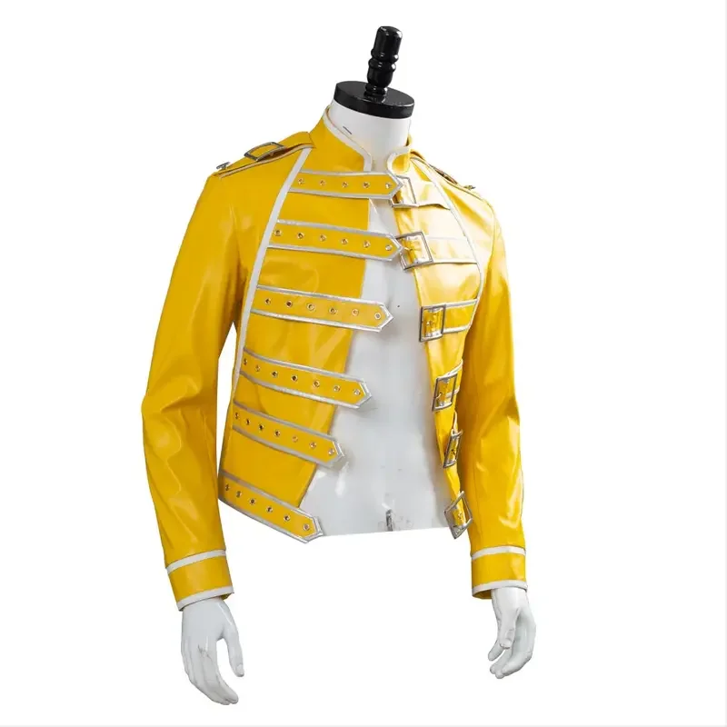 Queen Lead Vocals Freddie Mercury Cosplay Costume Adult Men Women Yellow Jacket Coat Halloween Carnival