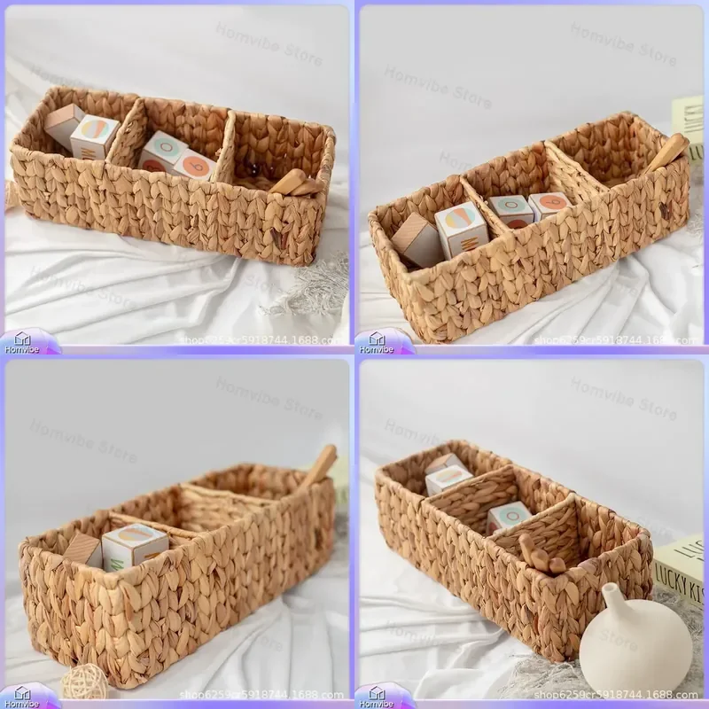 Woven Three Point Grid Storage Basket Gourd Grass Rattan Home Creative Organizer for Living Room Bedroom Kitchen Supplies