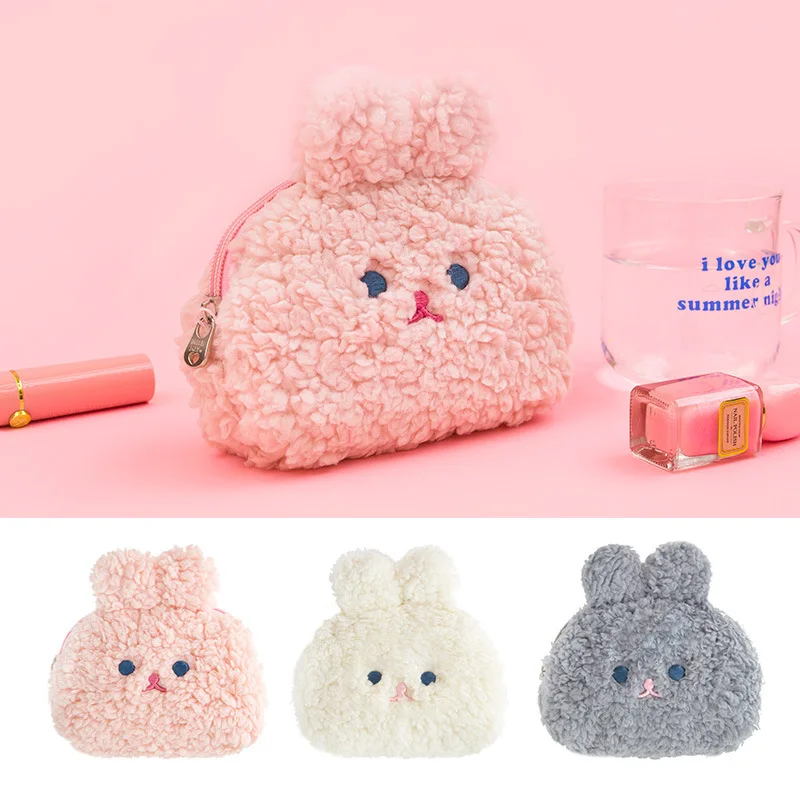 Cartoon Rabbit Fleece Plush Coin Purse Fur Cosmetic Bag Cute Girl Storage Bag Money Clutch Coin Purse Children's Wallet