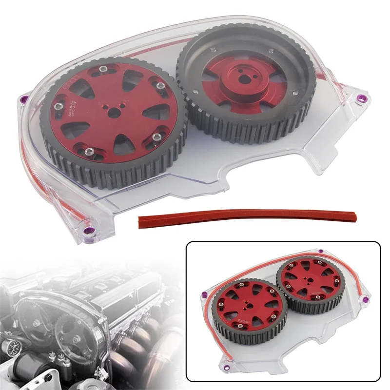 Clear Timing Belt Cover + for Mitsubishi Lancer EVO IV 96-98 V 98-99 VI 99-01 VII 01-03 VIII 03-05 4G63T Cam Pulleys