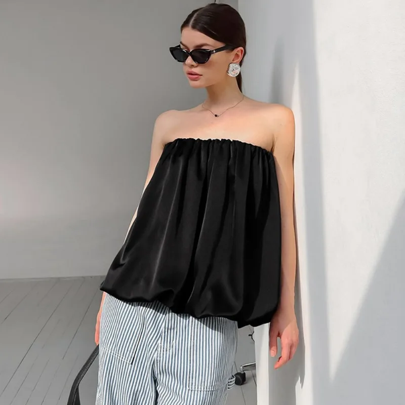 

Talenza Sexy Black Tank Top Summer New Backless Pleated Sheath Tank Fashion Streetwear Chic Party Styling Women Tank Top Outfits