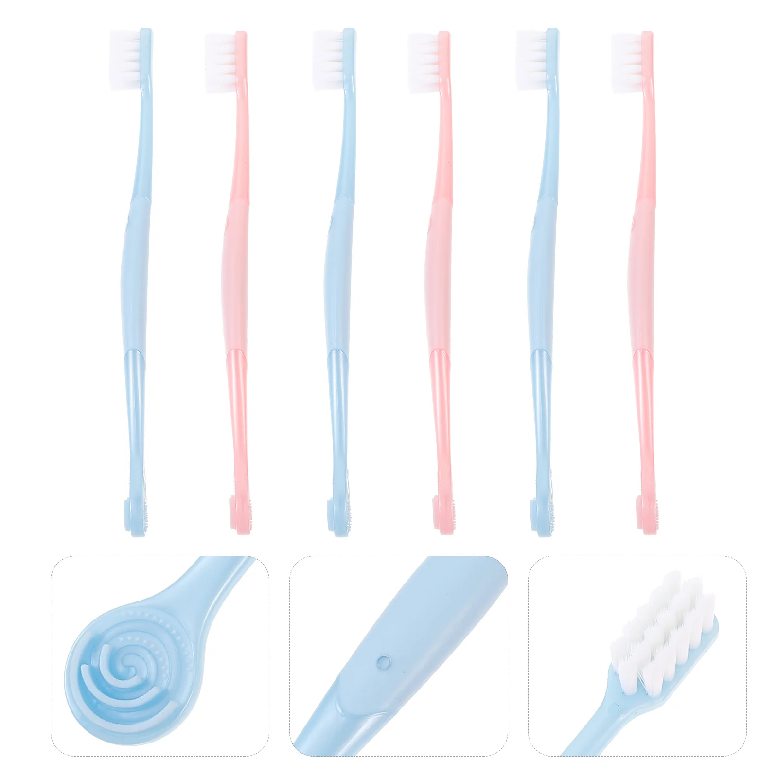 6 Pcs Tongue Scraper Soft Bristle Toothbrush 2-in-1 Cleaner 6-pack with Adult for Home Extra