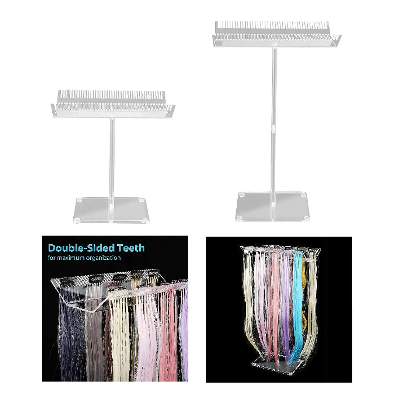 Acrylic Extension Display Stand Double Sided Tooth Hair Organizer Rack for Salon Shop Clear Sectioning Holder Tool